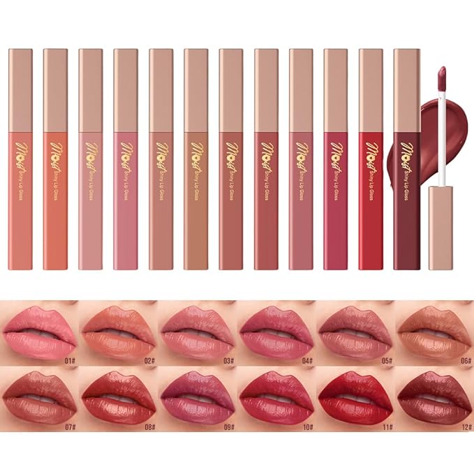 Lip Stain Hydrating High Shine – Lightweight Non-Sticky Glossy Lip Tint, Mirror Shine Moisturizing Lip Makeup for Plump & Full Lips, Long-Lasting Rich Color Lip Glaze, Soft Smooth Lip Gloss 12#