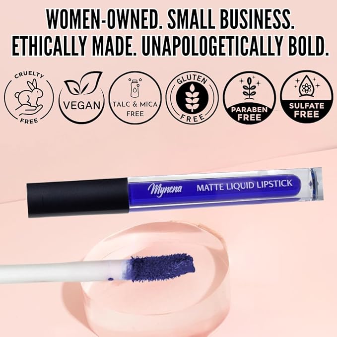 Mynena Vivid Electric Blue Matte Liquid Lipstick | Long-Lasting Comfort Matte | Smudge-Proof Transfer-Resistant | Full Coverage Non-Drying | Vegan & Cruelty-Free | All-Day Wear Lip Color | Mavi