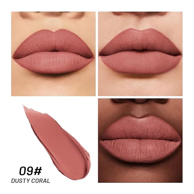 2-IN-1 Lipstick Lipliner, Velvet Matte Finish, Smooth & Plump, 12 Universal Lip Color-Nude Pink Rose Mauve Berry Plum, Creamy Formula for Lip Makeup, All-Day Wear, Cruelty-Free (#09 DUSTY CORAL)