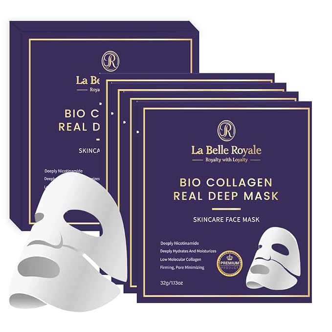 Bio Collagen Face Mask – Real Deep Hydrating & Anti-Aging Overnight Korean Sheet Mask with Hyaluronic Acid for Glowing, Pore Minimizing Skin - 4 Pack for Women & All Skin Types