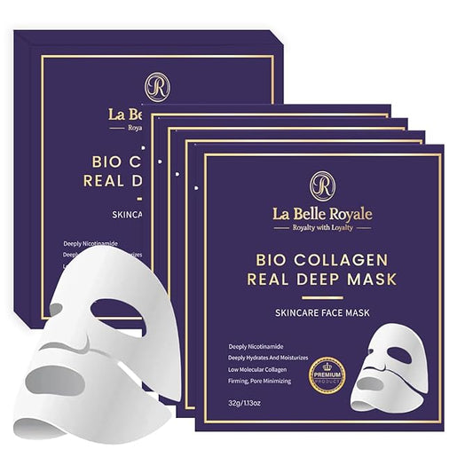Bio Collagen Face Mask – Real Deep Hydrating & Anti-Aging Overnight Korean Sheet Mask with Hyaluronic Acid for Glowing, Pore Minimizing Skin - 4 Pack for Women & All Skin Types