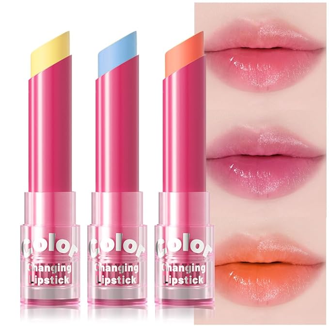 BINGBRUSH Color Changing Lipstick Set, PH Mood Peach Lip Balm and Gloss, Long Lasting Tinted Lip Stain (Set-A #01#02#03, 3 Count (Pack of 1))
