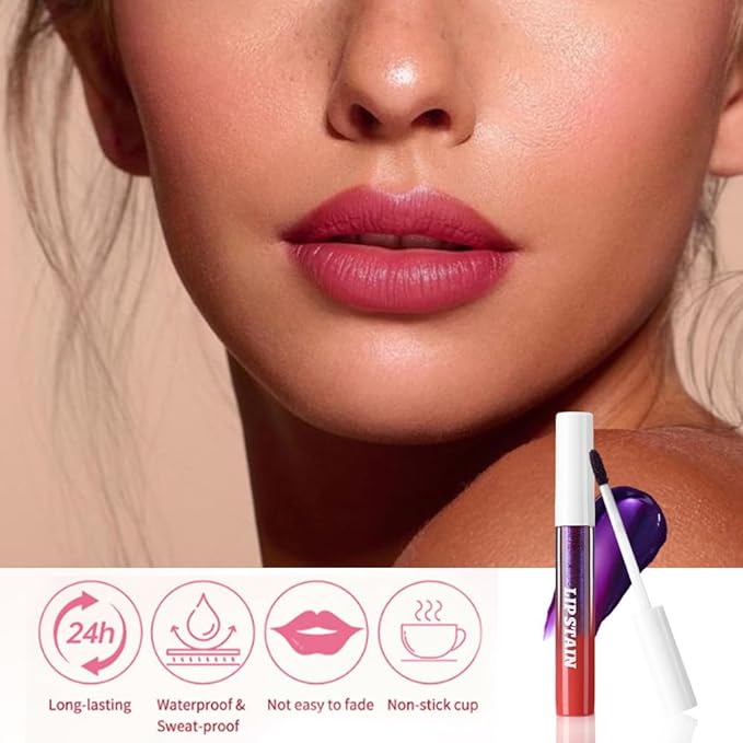 evpct Mauve Red Peel Off Lip Stain Tints, Matte Liquid Lipstick Lip Stain Long Lasting Waterproof for Women, Non-stick Cup Lipstick Peel Off Highly Pigmented Not Faded Smudge-proof Easy to Apply, 02#