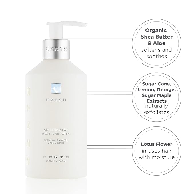 Zents Hand & Body Wash (Fresh Fragrance) | Hydrating Anti-Aging Cleanser with Organic Shea Butter & Aloe for Dry Skin | Gentle & Nourishing | 10 fl oz