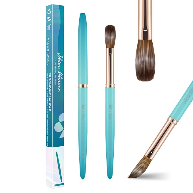 Acrylic Nail Brush Size 16, 100% Pure Kolinsky Nail Brush for Acrylic Application, Professional Nail Extension Manicure Tool Nail Drawing Pen for DIY Home Salon(Cyan)
