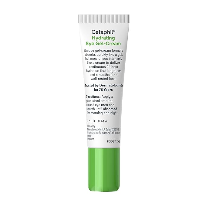 Cetaphil Hydrating Eye Gel-Cream, With Hyaluronic Acid, 0.5 Fl oz, Brightens and Smooths Under Eyes, 24 Hour Hydration for All Skin Types, (Packaging May Vary)