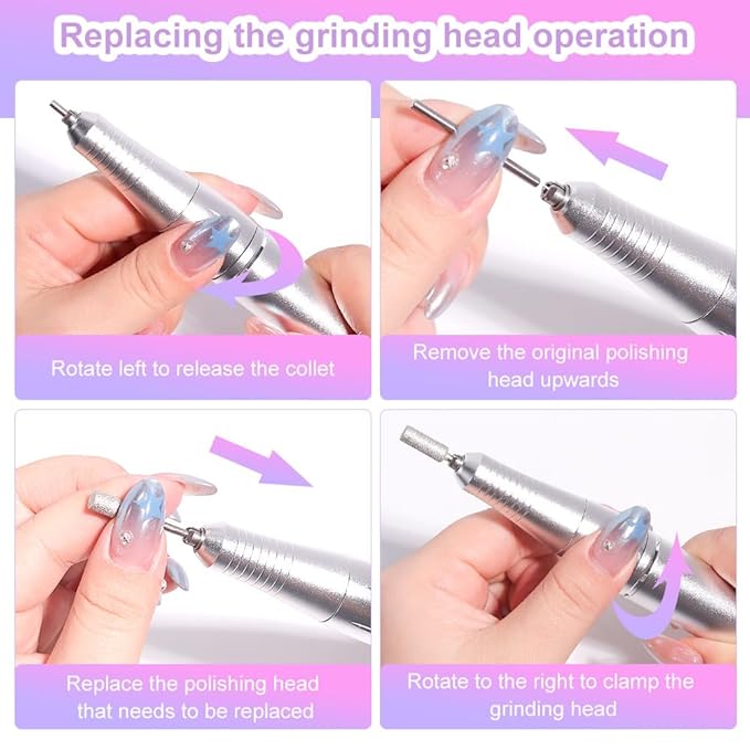 ANRLO Professional Electric Nail Drill, 45000 RPM Cordless Rechargeable E-File Machine, with 12 Bits, Sanding Bands, LCD Display for Acrylic Gel Nails (DMJ-V6-Purple)