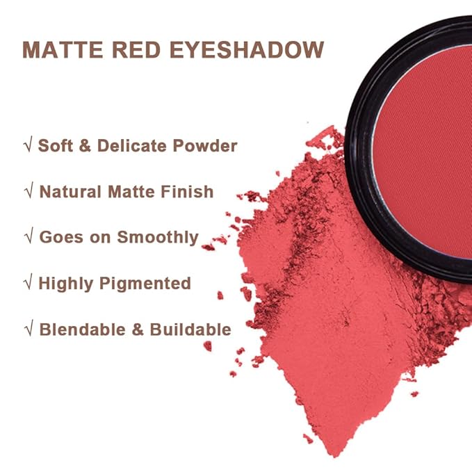 Mysense Matte Red Single Eyeshadow Palette, Pressed Powder Eye Shadow for Christmas Makeup, High Pigment Long Lasting Eye Makeup, Vegan & Cruelty Free, 212# Sally