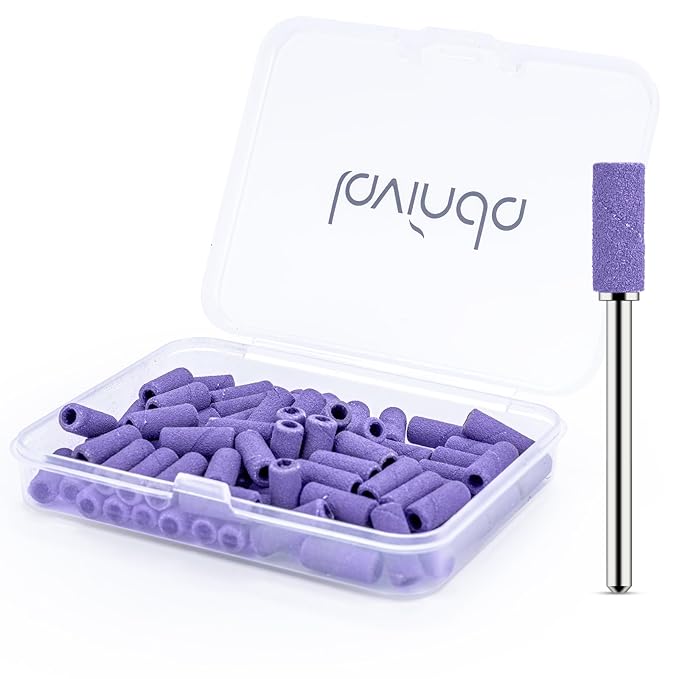 Lavinda 80 Piece Small Sanding Bands Nail Drill Bit, Fine Sanding Bands for Nail Drill with 3.1mm Mandrel Bit for Acrylic Nails Gel Removing Shaping Polishing Nail Salon Use (180 Grit, Purple)