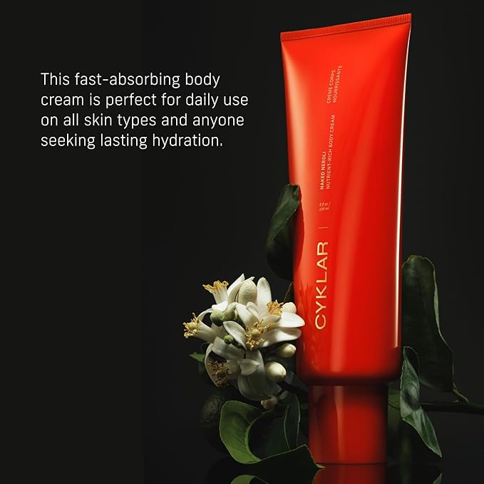 CYKLAR Nutrient Rich Body Cream. Naked Neroli Nourishing Moisturizer with Niacinamide and Banana Flower Extract. Deep Hydration, Thick Body Lotion, Dry Skin Cream for Women and Men, 8 Fl Oz