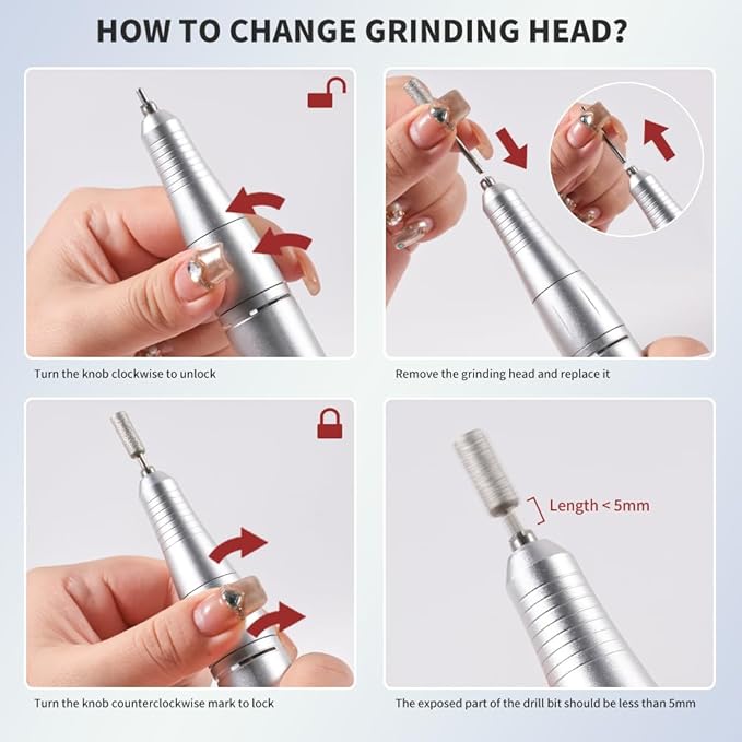 ANRLO Professional Electric Nail Drill, 45000 RPM Cordless Rechargeable E-File Machine, with 12 Bits, Sanding Bands, LCD Display for Acrylic Gel Nails (DMJ-V3)