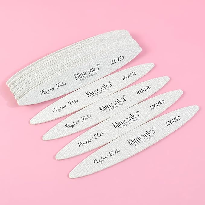 Klimonla 25pcs Professional Oval Nail Files Emery Board Set 100/180 Grit Dual-Grit Buffer Files for Natural & Acrylic Nails Tools Suit for Home Salon