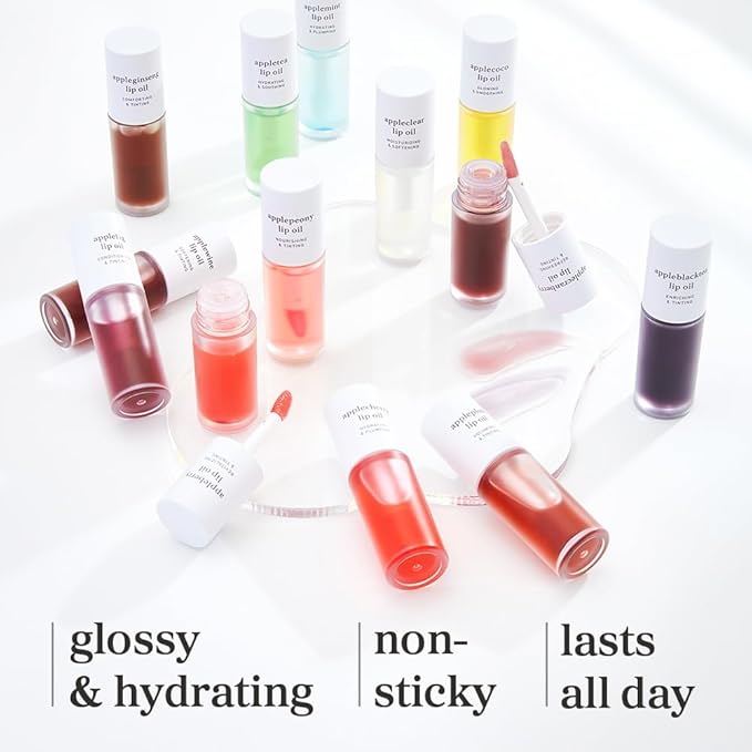 NOONI Korean Lip Oil - Appleblacktea | Long-Lasting, Moisturizing, Plumping, Revitalizing for Dry Lips, Waterproof, No Peel Off, Hydrating, Stocking Stuffers, Teen Girl Gifts, 0.12 FL Oz