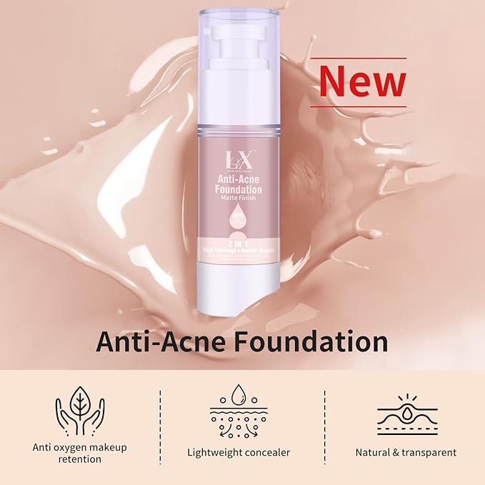 Acne-serum Foundation with Salicylic Acid & Vitamin E, Sensitive Skin Foundation Vegan & Non-Comedogenic for Acne Prone Skin Care, 106 Light