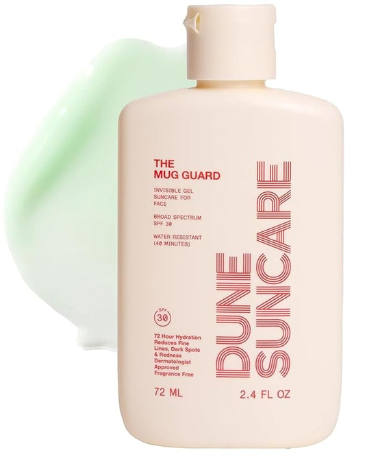 The Mug Guard Gel Sunscreen for Face - Reef Safe, Water-Resistant & Lightweight Sunscreen w/ 72 Hour Hydration - Anti-Aging, Non-Greasy Sunblock Lotion - Fragrance-Free SPF 30 Sun Lotion (2.4 Fl Oz)