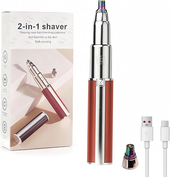 2 in 1 Electric Eyebrow Trimmer Red Nose Hair Remover Rechargeable Nose Hair for Women Men Waterproof Beauty Tool for Eyebrow Shaver