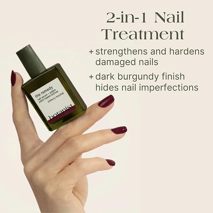 Botanist The Remedy | Nail Strengthening Polish | Repairs & Hardens Nails Damaged from Acrylics, Dip & Gel Manicures | Non-Toxic, 84% Plant Based, 21-Free & Vegan (Cherry Mocha)
