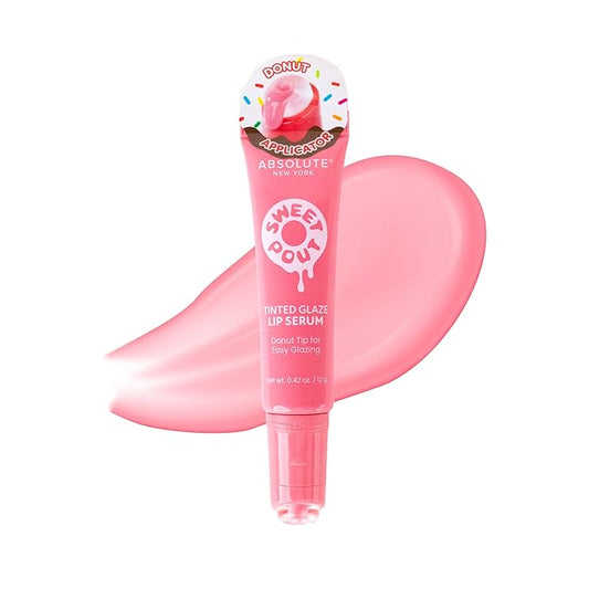 Absolute New York Sweet Pout Tinted Glaze Lip Serum, Donut Tip Applicator, Hydrating Formula with Peptides, Vitamin E and Jojoba Seed Oil (Strawberry Drizzle)
