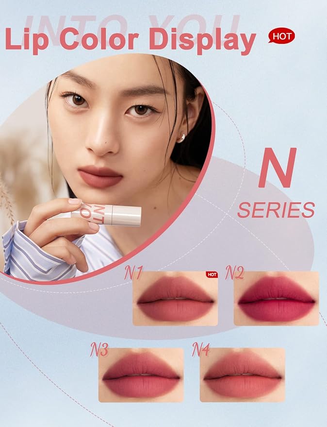 INTO YOU Matte Lipstick, Super Stay Soft Clay Mousse Lip Mud, Dual-Use For Lips And Cheeks, Pink Long Lasting Waterproof Lip Stain