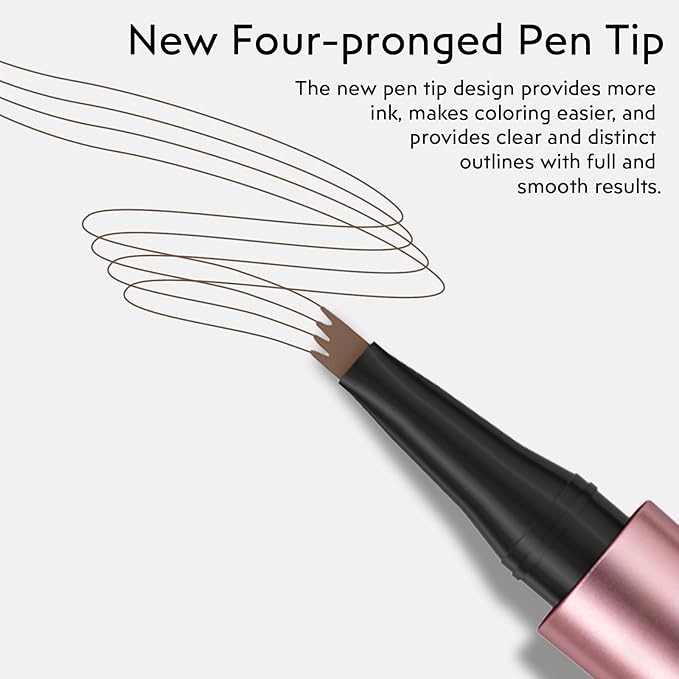 2Pcs Microblading Eyebrow Pen, Long-Lasting Waterproof Eyebrow Pencil with 4-Fork-Tip for 3D Realistic Brow, Easily Create Natural Hair-Like Brow Last All-Day, Eye Brow Pencils for Women -Dark Brown