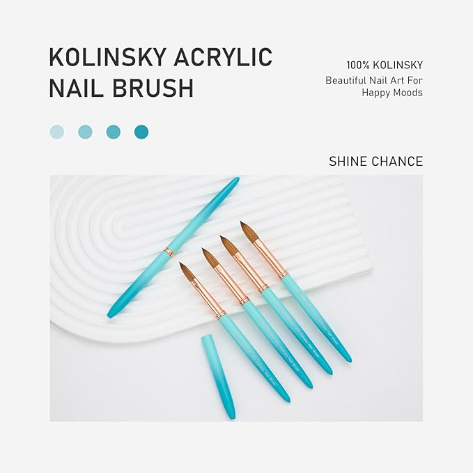 Acrylic Nail Brush Size 16, 100% Pure Kolinsky Nail Brush for Acrylic Application, Professional Nail Extension Manicure Tool Nail Drawing Pen for DIY Home Salon(Cyan)