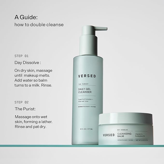Versed Day Dissolve Cleansing Balm - Makeup Melting Balm Infused with Vitamin E + Eucalyptus Oil to Calm Skin - Oil Based Double Cleanser (2.3 Fl Oz (Pack of 1), Day Dissolve)