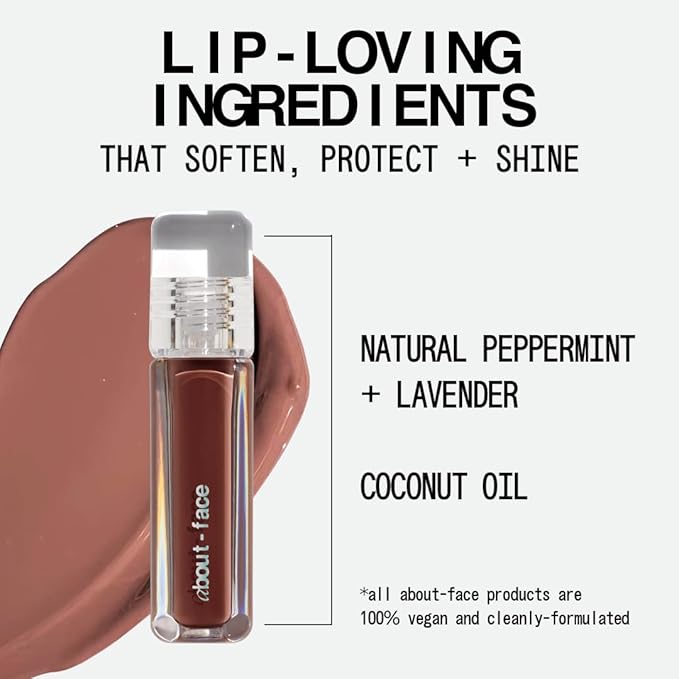 about-face Light Lock Lip Gloss Adore Me – Non-Sticky, High-Shine Lip Oil Gloss with Coconut Oil, Peppermint & Lavender – Vegan, Cruelty-Free, Clean Beauty – 0.21 oz (Chestnut)