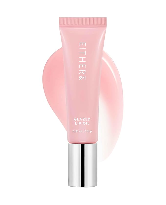 EITHER& Glazed Lip Oil – Non-Sticky Tinted Lip Balm with Peptides for Hydration & Glossy Finish, High-Gloss Moisturizing Lip Care for Dry Lips, 01 Lucent (10g)