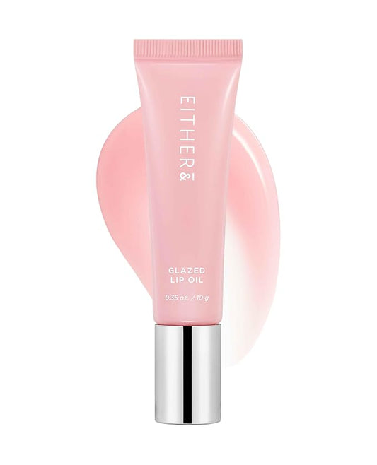 EITHER& Glazed Lip Oil – Non-Sticky Tinted Lip Balm with Peptides for Hydration & Glossy Finish, High-Gloss Moisturizing Lip Care for Dry Lips, 01 Lucent (10g)