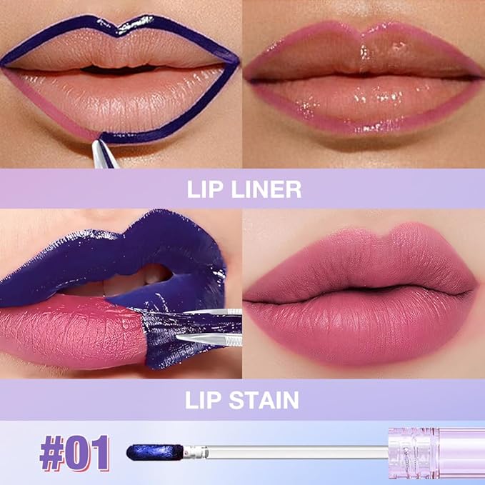 Matte Lip Stain Peel Off Lip liner Tattoo, Dark Raspberry Liquid Lips Gloss Peel Off Masque, for Women Long Lasting Waterproof Lipstick Lip Tint Stain, Transfer-proof for All Skin Types 01#
