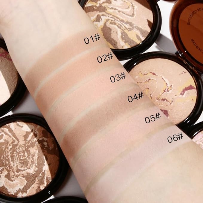 Pressed Matte Face Powder, Bake Foundation Makeup, Balance-n-Brighten & Color Correcting, Medium Light Fair Brown Concealer Base Mak up for Poreless Wrinkle Finishing, Shine Control