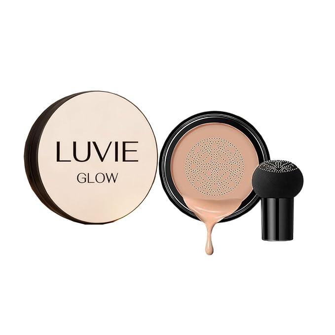2026 Luvie Glow Foundation Cushion, Mushroom Head Air Cushion CC Cream,Long Lasting Matte Concealer for All Skin Types (BRUMET BROWN)