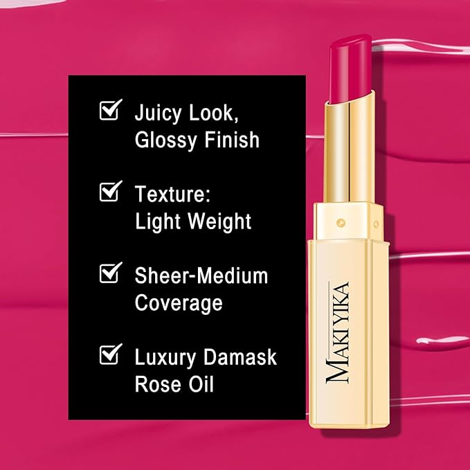 MAKI YIKA 3Pc Moisture Lipsticks for Women Nude Pink Hot Pink Lipstick Hydrate Tinted Lip Balm for Dry Cracked Lips Glossy Lip Color, MA55/62/56