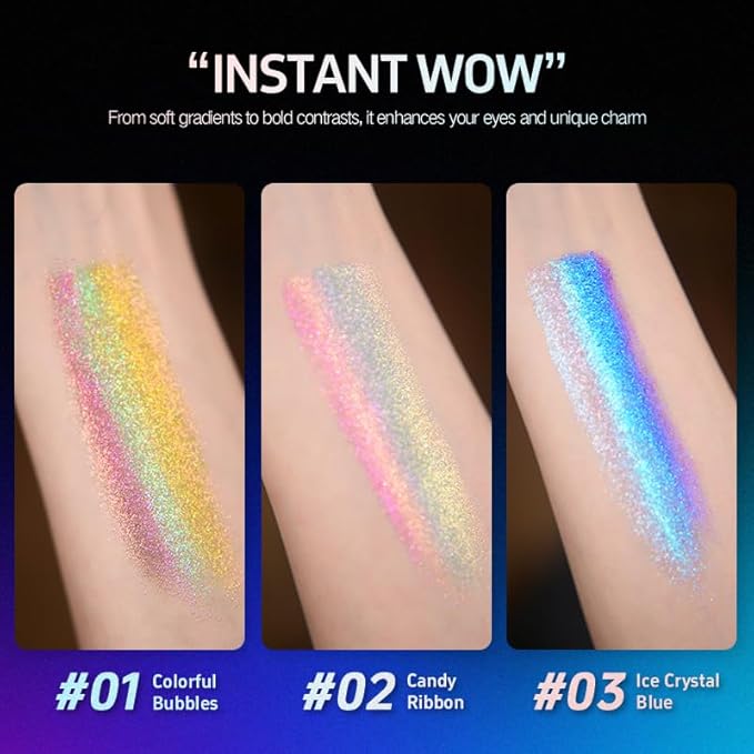 CHARMACY Chameleon Diamond Rainbow Eyeshadow, Multichrome Face Highlighter Palette, Multi-use, Long Lasting, High Pigment, Metallic Glitter Sparkling Eyeshadow Eyes Makeup Highlighter #02