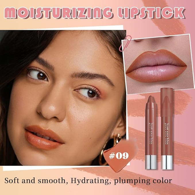 Coral Orange Hydrating Cream Lipstick Lip Crayon for Women, Moisturizing Lipstick Long-lasting Waterproof, Retractable Lips Crayon Liner for Ombre Shades, Lipgloss Tinted Lip Balm + Lips Color, 09