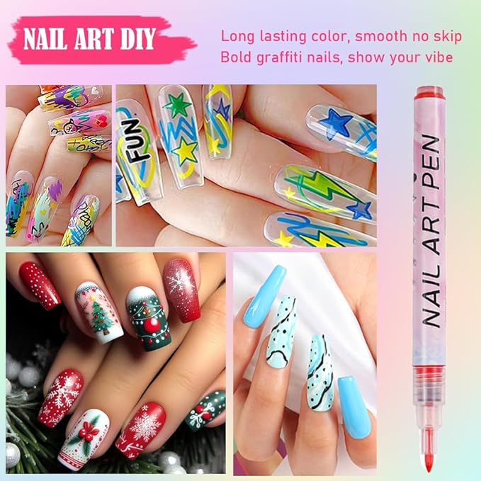 12 Colors Nail Art Pens Set, 2026 New Nail Marker, 0.7mm Quick-Drying Waterproof Polish Pens with Dotting Liner,Nail Art Tools for Graffiti Dotting Drawing Painting Point Liner DIY (1 Set)