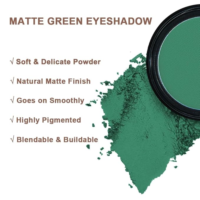 Mysense Matte Green Single Eyeshadow Palette, St Patricks Day Outfit Pressed Powder Eye Shadow, High Pigment Long Lasting Eye Makeup, Vegan & Cruelty Free, 210# Flipper