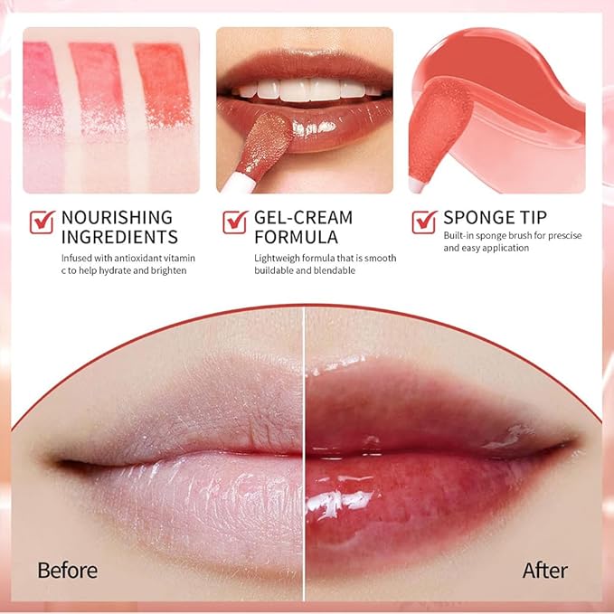 GECOMO Hydrating Lip Glow Oil, Moisturizing Lip Glow Oil, Nourishing Glossy Transparent Lip Oil, Plumping Lip Oil, Lip Balm, Non-sticky Tinted Toot Lip Balm for Lip Care (ROSEWOOD) 0.2 OZ