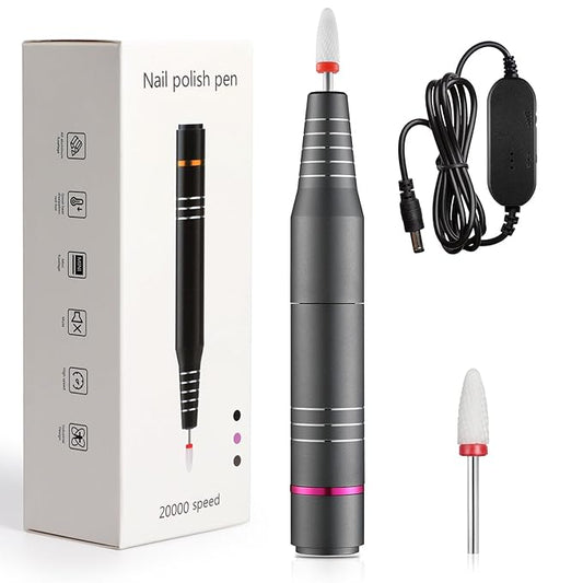 QPVZX Electric Nail Drill, Ultra Quiet Low Vibration Electric Nail File, Portable Electric Nail File for Crystal Gel Nails, Manicure Pedicure Tools Polishing Set for Home and Salon Use (Grey)