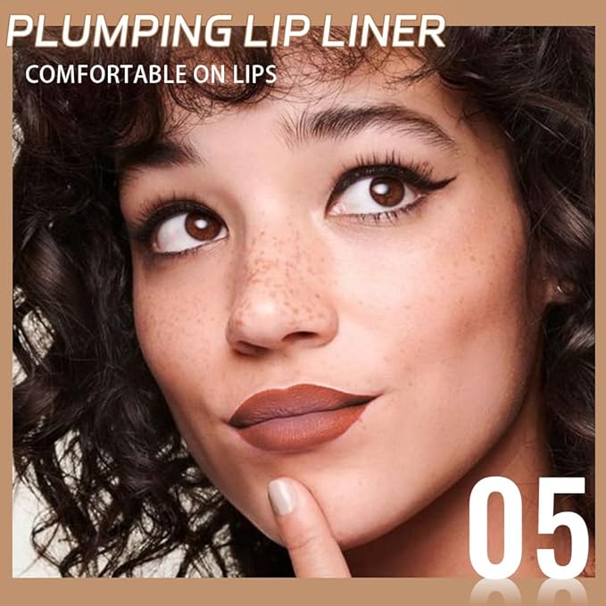 Matte Lip Liner Pencil, Long-Lasting Creamy Formula with Silicone Smudger, Waterproof Non-Staining Crayon for Lip Contouring, Plump Define Sculpting 05#