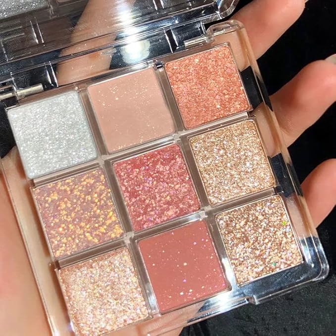 Kayswang 9 colors glitter eyeshadow palette makeup palette matte high pigment color cream texture natural eye shadow powder eye shadow palette in autumn and winter long lasting and waterproof (pink)