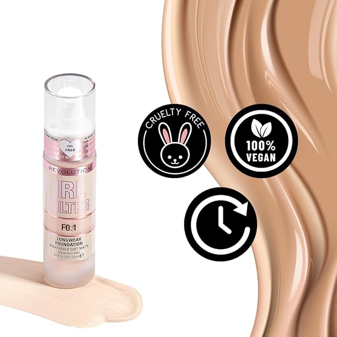 Revolution, IRL Filter Longwear Foundation, Soft & Breathable Formula, Medium to Full Coverage, Matte Finish, F3, 0.7 fl oz