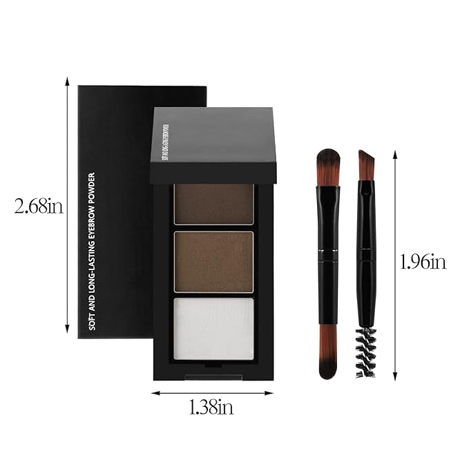 GEUUFEA 3 Colors Eyebrow Makeup Kit, Professional Brow Contour Palette, Waterproof Long-lasting Eyebrow Filler Powder with Mirror & Brow Brush