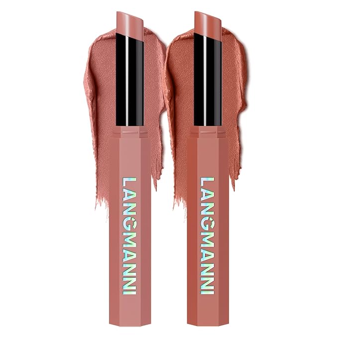 Jolilab 2Pcs Velvet Matte Lipstick Nude Matte Soft Dark Color Stick High Pigmented Long-Lasting Waterproof Lip Stick Lip Balm Beauty Cosmetics Gift for Girls and Women(#07+08)