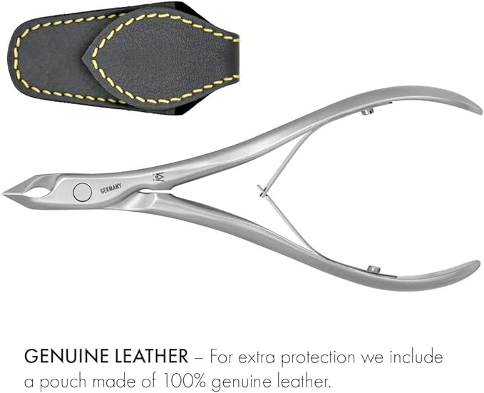 GERMANIKURE Tapered Professional Cuticle Trimmer - 1/4 Quarterl Jaw Nipper - Ethically Made in Germany - FINOX Stainless Steel Sharp Cuticle Remover in Leather Case – Manicure Tool, r153, 3mm