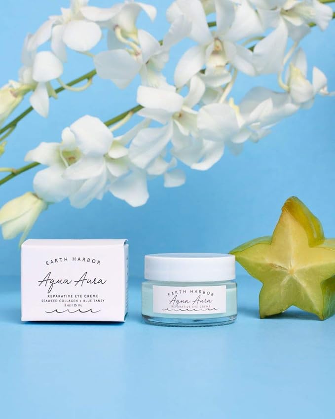 Earth Harbor | AQUA AURA Reparative Eye Creme | Renew & Nourish | Blue Tansy + Seaweed Collagen | Plant-Based and Ethical Trade | 1/2 oz