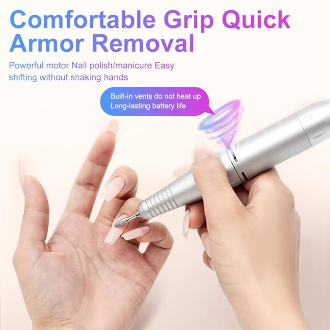 ANRLO Professional Electric Nail Drill, 45000 RPM Cordless Rechargeable E-File Machine, with 12 Bits, Sanding Bands, LCD Display for Acrylic Gel Nails (DMJ-BLY-P40-Purple)