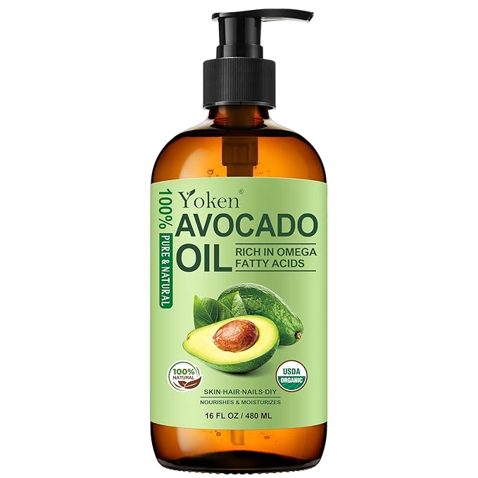 USDA Organic Avocado Oil Cold Pressed 16oz Glass Bottle - Non Greasy Moisturizing Carrier oils for Essential Oils Mixing, Unscented Body oil for Dry Scalp, Hair & Skin Hydrating, aceite para cabello