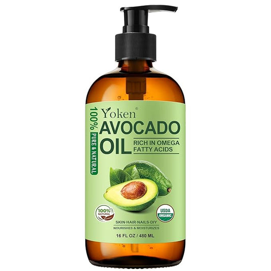 USDA Organic Avocado Oil Cold Pressed 16oz Glass Bottle - Non Greasy Moisturizing Carrier oils for Essential Oils Mixing, Unscented Body oil for Dry Scalp, Hair & Skin Hydrating, aceite para cabello