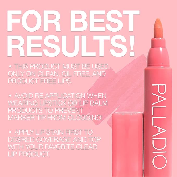 Palladio Lip Stain, Hydrating and Waterproof Formula, Matte Color Look, Longlasting All Day Wear Lip Color, Smudge Proof Natural Finish, Precise Chisel Tip Marker, Rose